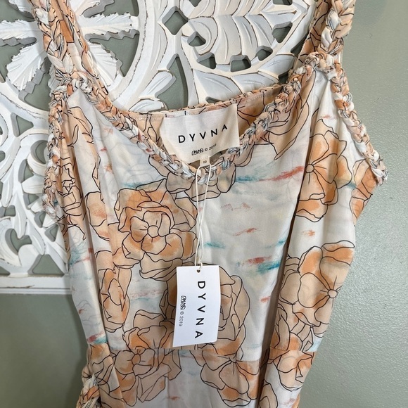 Dyvna ChaCha Peach Floral Overlay Braided Strap Silk Midi Dress Size 10 NWT - Picture 10 of 14